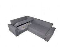 Rohová sedačka s rozkladom a úložným priestorom Kerman L - sivá / drevo (TX023)