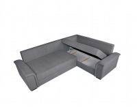Rohová sedačka s rozkladom a úložným priestorom Kerman P - sivá / drevo (TX023)
