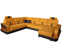 Rohová sedačka U s rozkladom a úložným priestorom Lukas U L - žltá / čierna / wenge