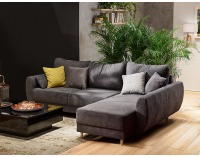 Rohová sedačka s rozkladom a úložným priestorom Oslo Lux L/P - tmavosivá / žltá