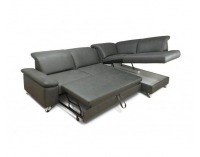 Rohová sedačka s rozkladom a úložným priestorom Salerno P - tmavosivá / chróm