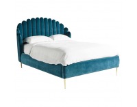Čalúnená manželská posteľ s roštom Kadosa 180x200 cm - petrolejová / zlatá