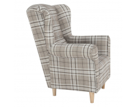 Kreslo (ušiak) Charlot - buk / hnedá károvaná