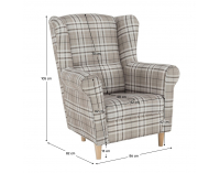 Kreslo (ušiak) Charlot - buk / hnedá károvaná