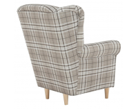 Kreslo (ušiak) Charlot - buk / hnedá károvaná