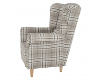 Kreslo (ušiak) Charlot - buk / hnedá károvaná