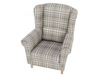 Kreslo (ušiak) Charlot - buk / hnedá károvaná