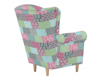 Kreslo (ušiak) Charlot - vzor patchwork M1