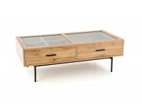 Konferenčný stolík s úložným priestorom Costanza - dub prírodný / čierna / priehľadná