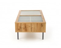 Konferenčný stolík s úložným priestorom Costanza - dub prírodný / čierna / priehľadná