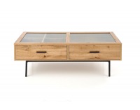 Konferenčný stolík s úložným priestorom Costanza - dub prírodný / čierna / priehľadná