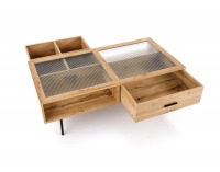 Konferenčný stolík s úložným priestorom Costanza - dub prírodný / čierna / priehľadná