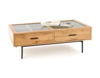 Konferenčný stolík s úložným priestorom Costanza - dub prírodný / čierna / priehľadná