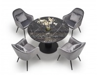 Okrúhly rozkladací jedálenský stôl Cristiano - čierny mramor / čierna