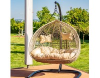 Závesné hojdacie kreslo Cuban - béžový ratan / béžové podušky
