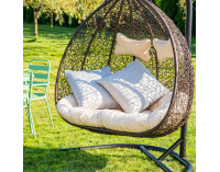 Závesné hojdacie kreslo Cuban - hnedý ratan / béžové podušky