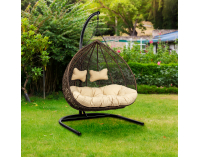 Závesné hojdacie kreslo Cuban - hnedý ratan / béžové podušky