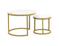 Konferenčný stolík (2 ks) Damon - zlatá / imitácia mramoru