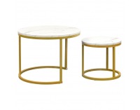 Konferenčný stolík (2 ks) Damon - zlatá / imitácia mramoru