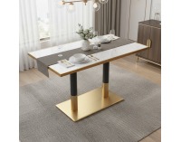 Jedálenský bistro stôl Darian 120x70 cm - biely mramor / čierna / zlatá