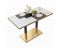 Jedálenský bistro stôl Darian 120x70 cm - biely mramor / čierna / zlatá