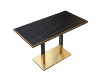 Jedálenský bistro stôl Darian 120x70 cm - čierny mramor / čierna / zlatá