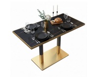 Jedálenský bistro stôl Darian 120x70 cm - čierny mramor / čierna / zlatá