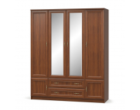 Štvordverová šatníková skriňa so zrkadlom Delion W-4D2DRWS - čerešňa portofino