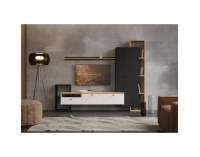 Obývacia stena Deniso - čierna / biela / dub craft zlatý
