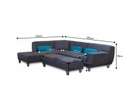 Rohová sedačka s rozkladom Derba L - tmavosivá / petrolejová