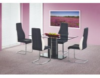 Jedálenský stôl Devon - priehľadné sklo s čiernym pásom / PVC / chróm