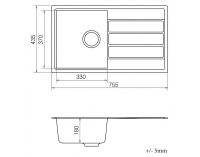 Granitový kuchynský drez so sifónom Eden ENB 02-76 75,5x43,5 cm - čierna
