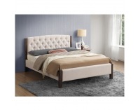 Čalúnená manželská posteľ Elena 160 160x200 cm - piesková / tmavý orech