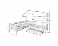 Detská posteľ s roštom pre 2 deti Enola 90x200+70x140 - biela