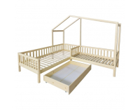 Detská posteľ s roštom pre 2 deti Enola 90x200+70x140 - prírodná
