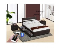 Čalúnená manželská posteľ s roštom a osvetlením Fabala 160 - čierna