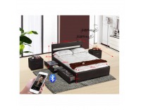 Čalúnená manželská posteľ s roštom a osvetlením Fabala 180 - čierna