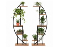 Kovový stojan na kvety (2 ks) Feran - čierna / dub