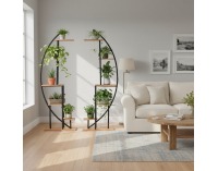 Kovový stojan na kvety (2 ks) Feran - čierna / dub