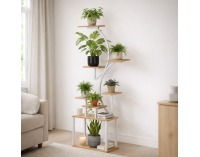 Kovový stojan na kvety Florel - biela / dub sonoma