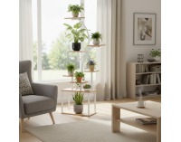 Kovový stojan na kvety Florel - biela / dub sonoma