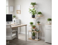 Kovový stojan na kvety Florel - biela / dub sonoma