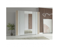 Štvordverová šatníková skriňa so zrkadlom Florens 2D - biela / dub artisan