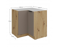 Dolná rohová kuchynská skrinka Frisbo 90x90 DN 2F BB - sandgrau / dub artisan
