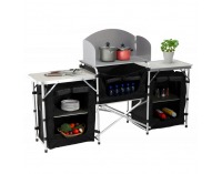 Skladacia kempingová kuchyňa Gafna - čierna / béžová / strieborná