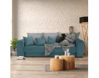 Rozkladacia pohovka s úložným priestorom Gilen Big Sofa - modrá / mentolová / svetlosivá