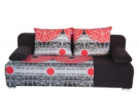 Rozkladacia pohovka s úložným priestorom Mercedes - bavlna vzor červený / suedine čierny