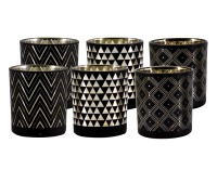 Sklenený svietnik (6 ks) Golan Typ 1 - čierna / zlatá