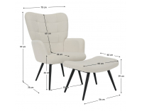 Kreslo s podnožou Haben - biela (Velvet) / čierna