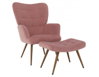 Kreslo s podnožou Haben - ružová (Velvet) / čierna